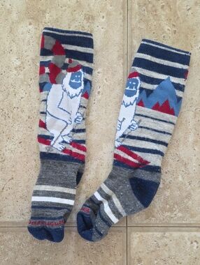 Smartwool Striped Gray & Navy Yeti Crew Socks - Kids